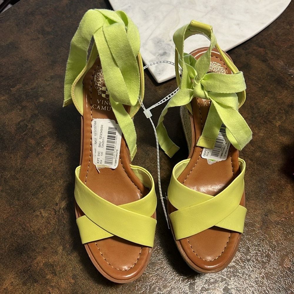 Vince Camuto Farrah platform espadrille green leather Strappy wedge sandal shoe - Picture 2 of 12